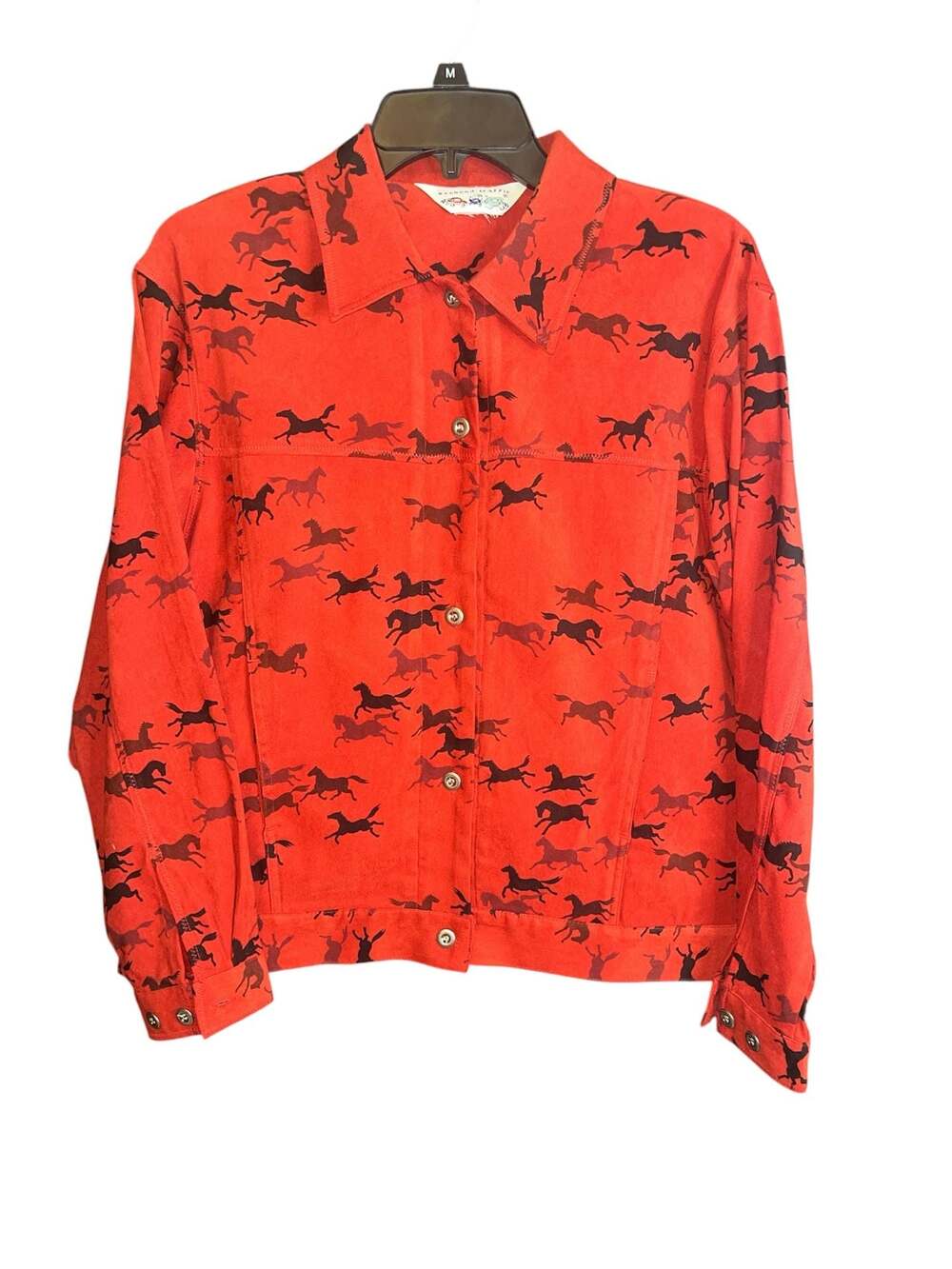 Weekend Traffic Red Horse Print Button Up Jacket Size M